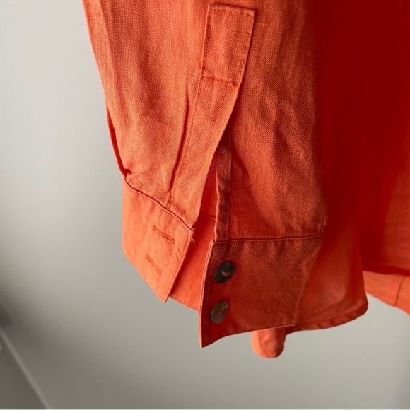 Edward Irish Linen Orange Embroidered 100% Linen Button Down Top Shirt Plus Size - Picture 3 of 10